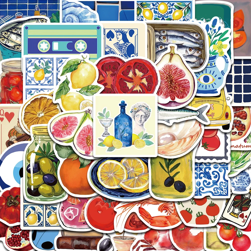 50 pçs mediterrâneo tomate adesivos kawaii portátil estético graffiti sala skate à prova dwaterproof água scrapbooking telefone adesivo