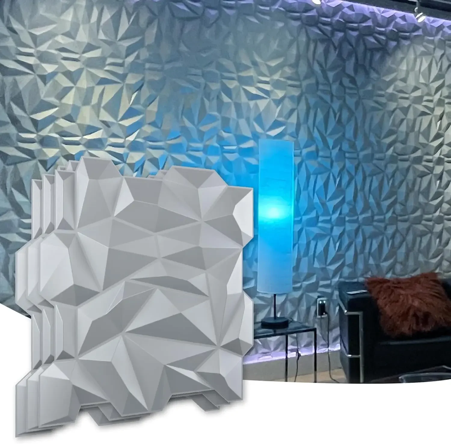 (Envío gratis) pared de PVC con diamante 3D dentado a juego, negro mate, para decoración interior residencial y comercial