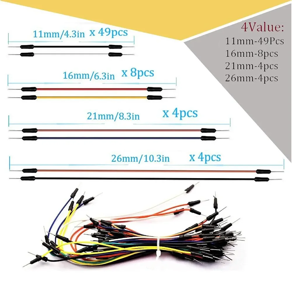 Breadboard Jumper Wire Kit with 400-Point Bread Board + 65pcs Multiple Sizes M/M Jumper Wire +140 Pieces 2-125mm Jumper Wire