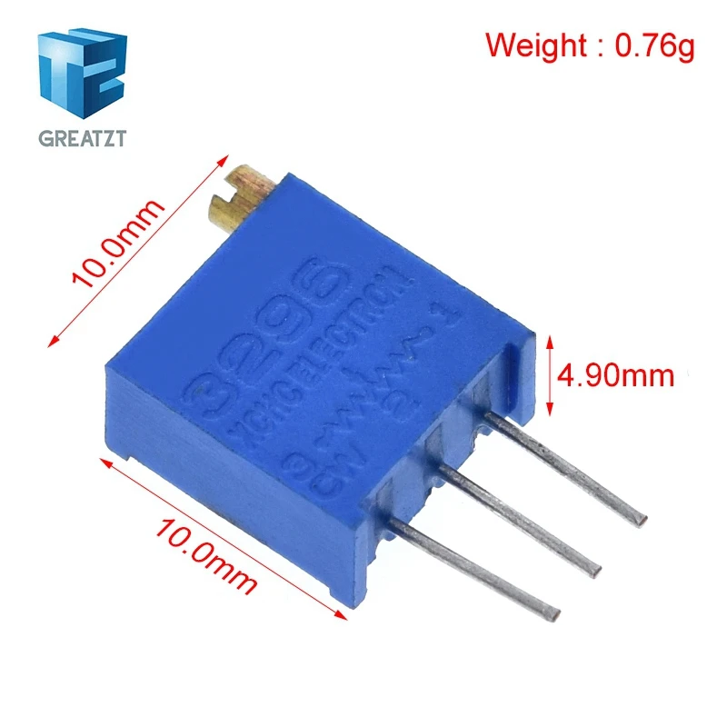 GREATZT 10 шт. 3296 Вт 1k 2k 5k 10k 20k 50k 100k 200k 500k 1M 1ohm триммер триммер тип потенциометра для Arduino
