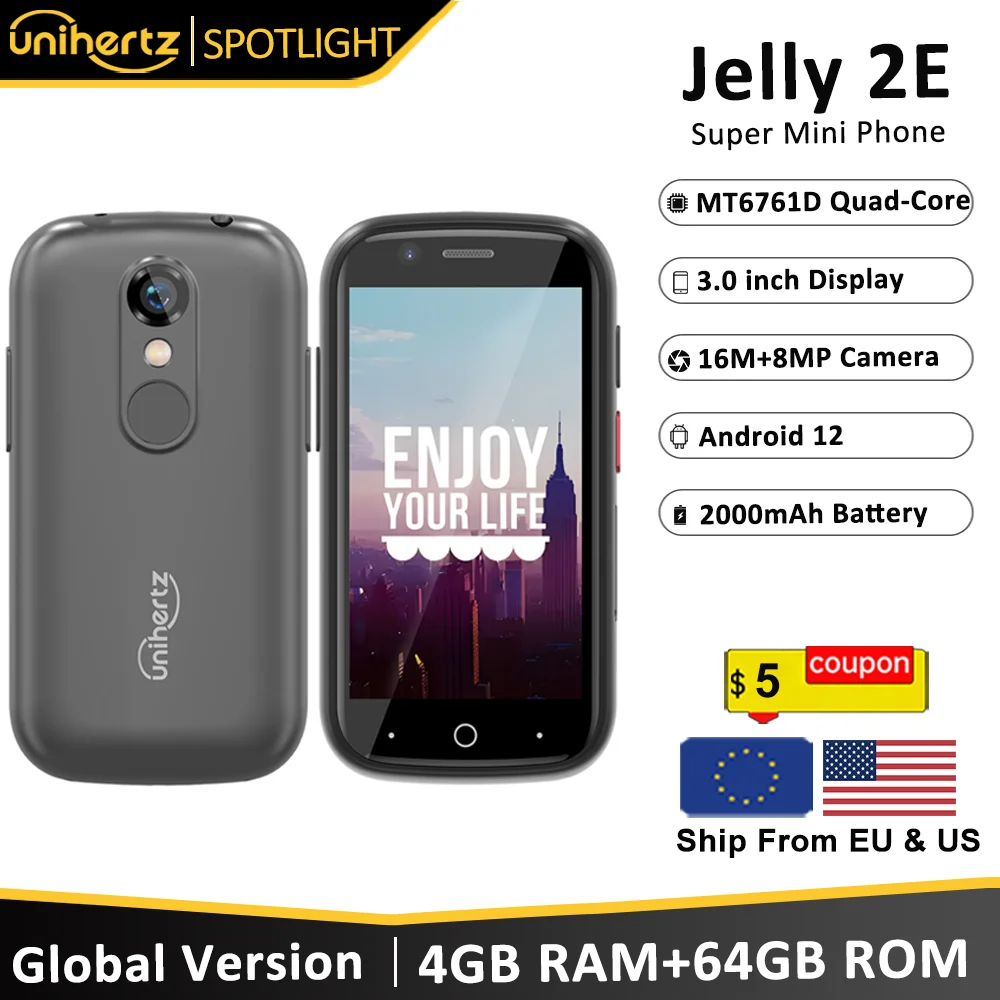 Em estoque umiertz geléia 2e mini smartphone android 12 desbloqueado 4gb 64gb versão global telefone móvel 2000mah 16mp 4g celulares