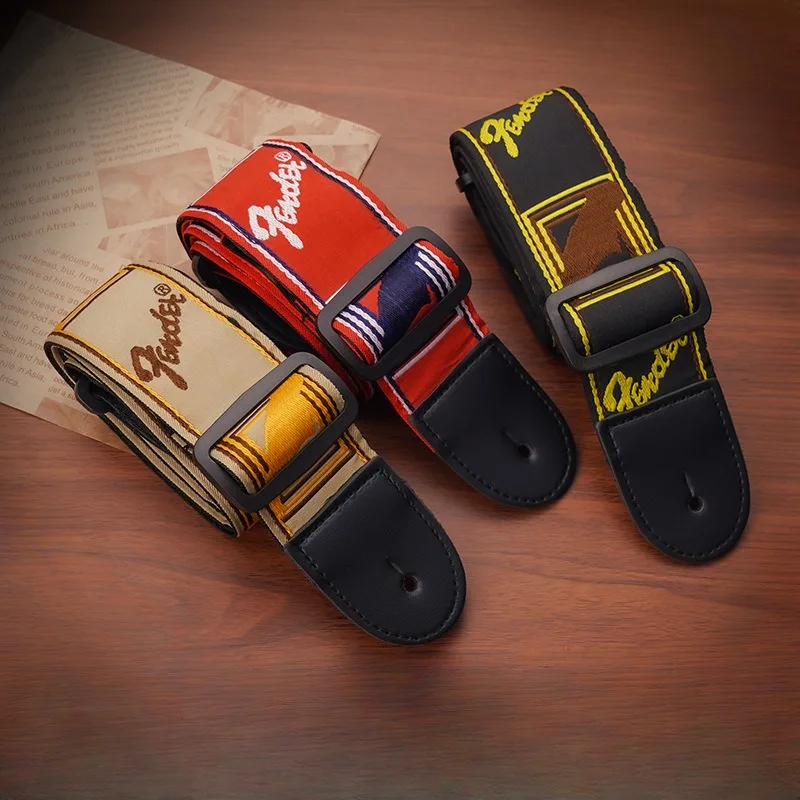 Correa de guitarra bordada, correas de ampliación de guitarra eléctrica acústica de cuero, cinturón de hombro para guitarras de madera clásicas populares, 1 ud.