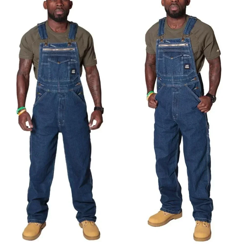 Herren-Cargohose, solide Jeans-Overalls für Herren, modische Denim-Overalls, übergroße Hosen, Herrenbekleidung, Ganzkörper-Trainingsanzug
