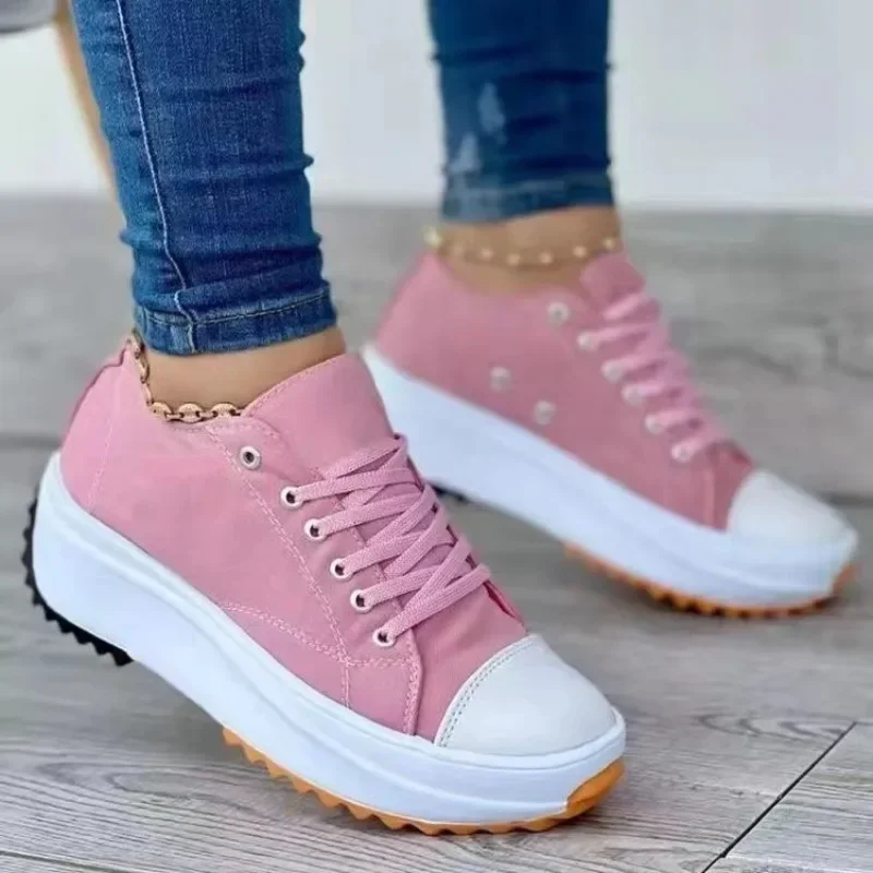 Damen neue lässige Einzels chuhe für Damen Herbst Sommer Rundkopf Leinwand einfarbig niedrig oben große Damenschuhe
