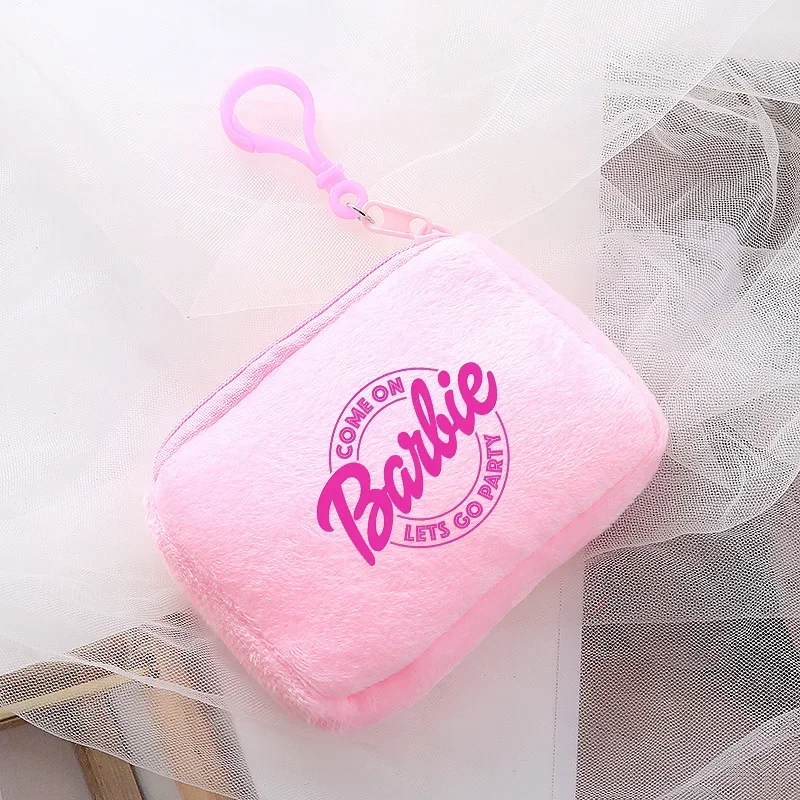 Barbiee Coin Purse Pink Plush Soft Wallet Cartoon Printed Key Ring Bag Accessories Decoration Charm Bag Kids Portable Handbag