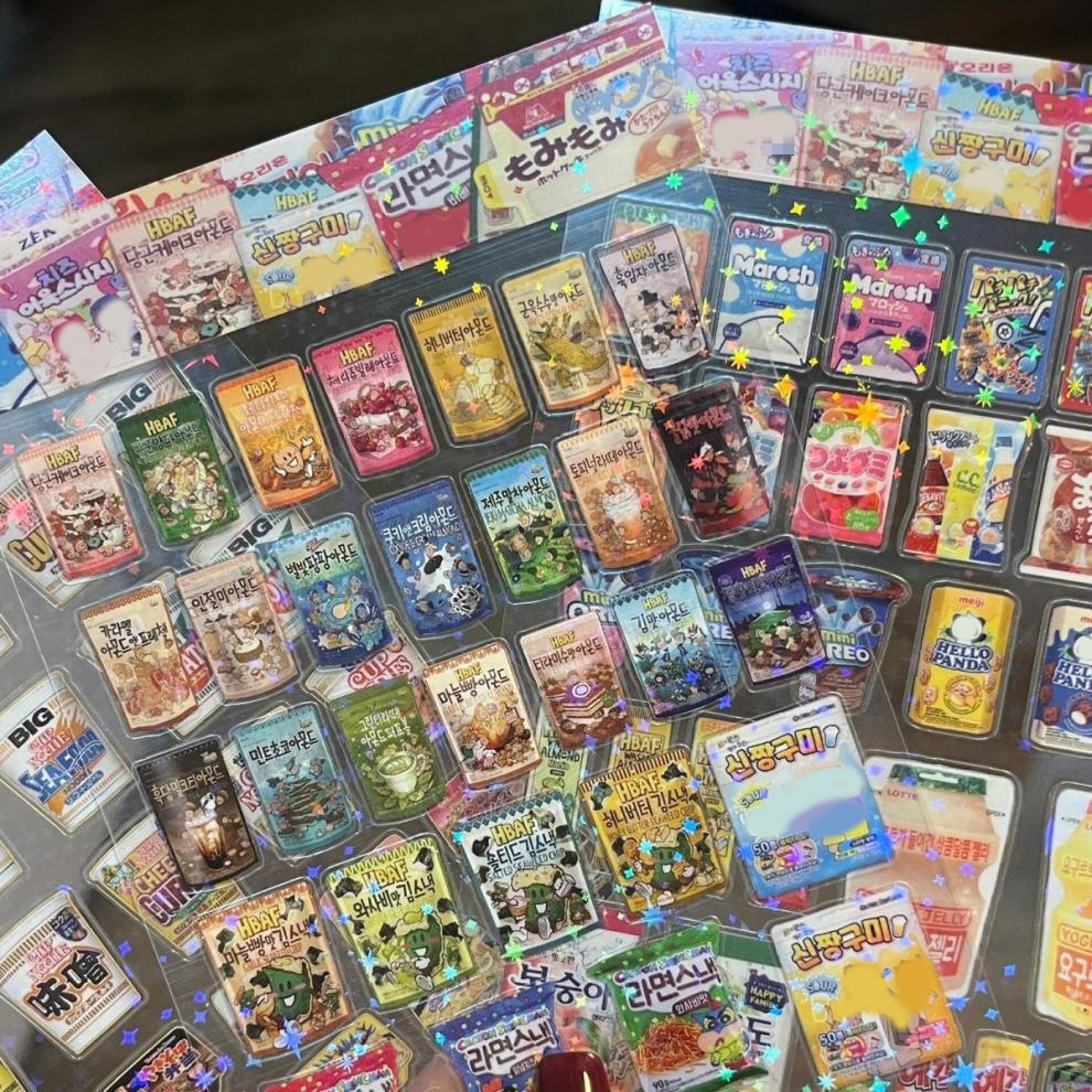 5pcs ขนมขบเคี้ยวบรรจุภัณฑ์สติกเกอร์สําหรับโทรศัพท์สัตว์เลี้ยงกันน้ําการ์ตูนสมุดภาพสติกเกอร์ Journaling เครื่องเขียน Kawaii