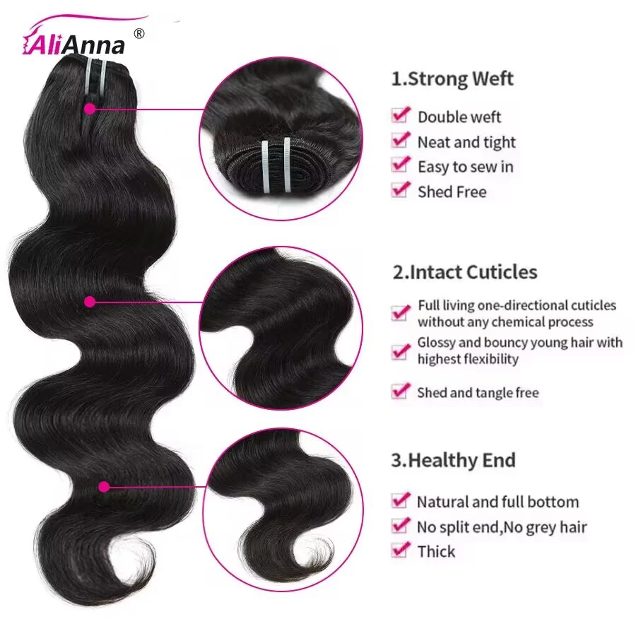15A Super Double Drawn Virgin Body Wave มนุษย์ผมดิบเวียดนามผมมนุษย์ผมที่ยังไม่ได้ต่อผม