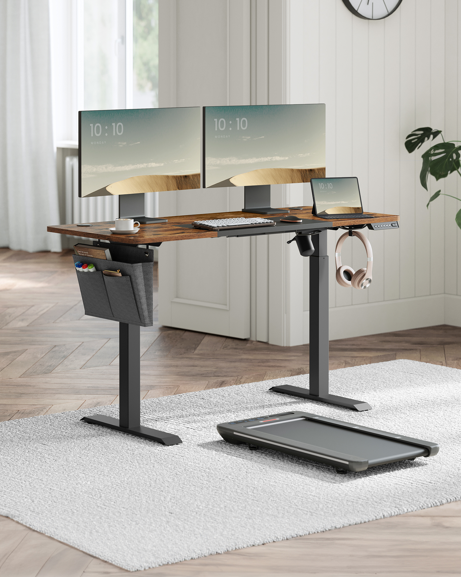 SONGMICS In hoogte verstelbaar bureau elektrisch, 60x140 x (72-120) cm, continu verstelbaar, gesplitste plaat