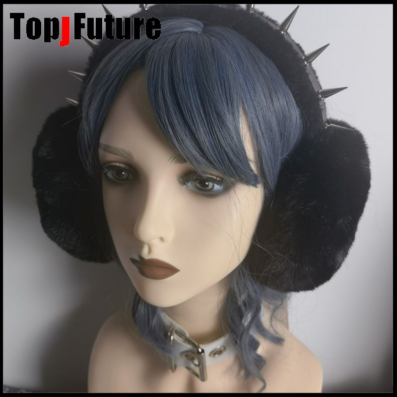 Bông Tai Kẹp Punk Cô Gái Nữ Sang Trọng Gai Dán Ấm Tai Gothic Nữ Lolita Ấm Bịt Tai Bao Da Đeo Chéo Gấp Gọn Dây Đeo Đầu