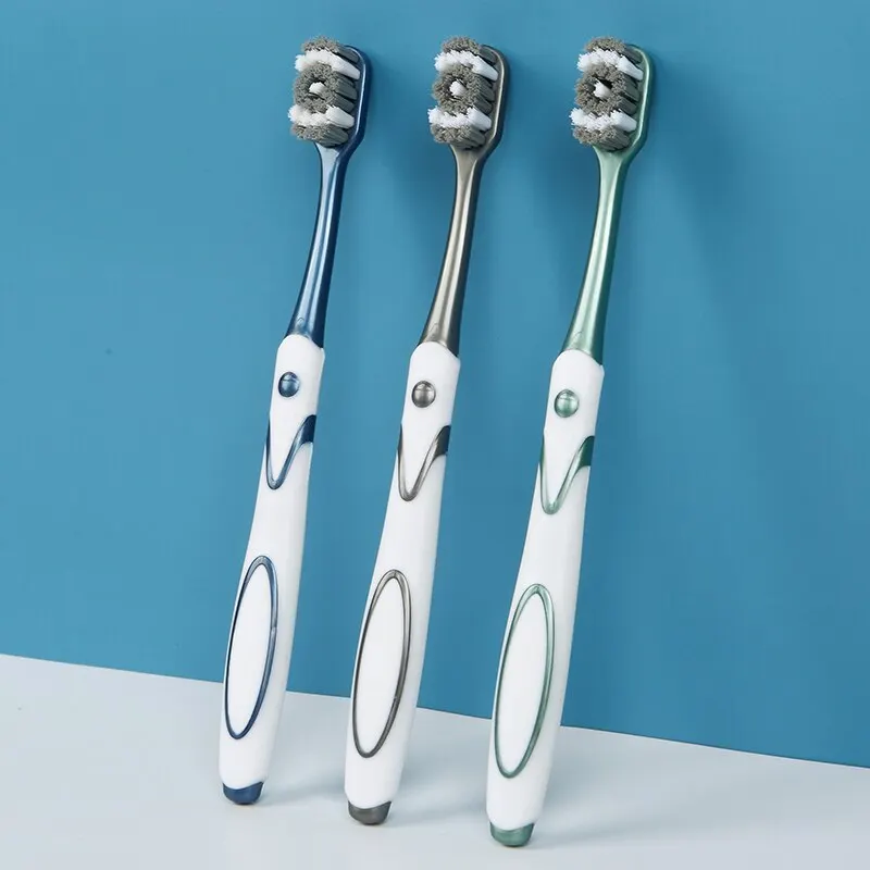 360 전체 입 청소, 남성 칫솔, 성인을위한 중간 단단한 강모 칫솔, 우수한 청소 효과, 미백 치아 (6 팩