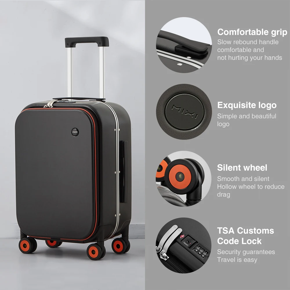 Mixi นวัตกรรมการออกแบบใหม่กระเป๋าเดินทางพกพาบน Hardside Rolling กระเป๋าเดินทาง PC Spinner ล้อรถเข็นกรอบอลูมิเนียม