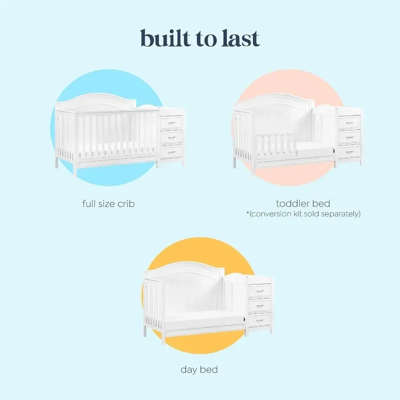 4-in-1 Convertible Crib and Changer Combo in White