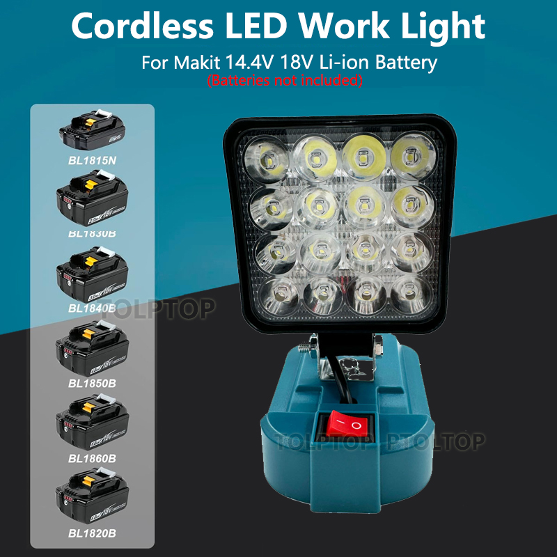 Luz de inundação ao ar livre 3 polegada luz de trabalho para makita 14.4v 18v bateria li-ion lanterna led lâmpada de acampamento iluminação de emergência