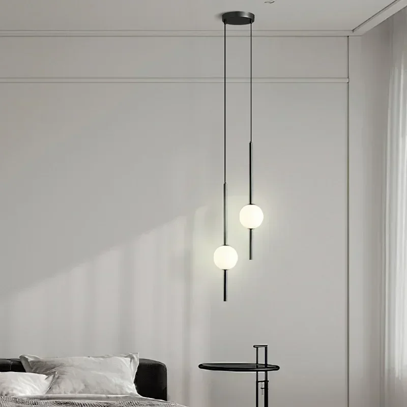 Bắc Âu Kính Đơn Giản Bóng Mặt Dây Chuyền Đèn Phòng Ăn Trang Trí Phòng Ngủ Treo Đèn Nhà Hàng Thanh Treo Đèn Chùm Ánh Sáng