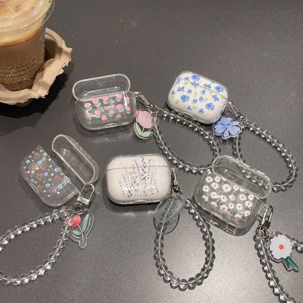 Funda brillante con purpurina de flores a la moda para AirPods 1, 2, 3, 4, funda de pulsera para auriculares inalámbricos con Bluetooth para Apple airpods Pro 2. ° Funda