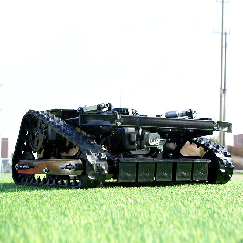 Maßgeschneiderter, heißer Verkauf, in China hergestellter Garten-Rasenmäher mit Fernbedienung, selbstfahrender Gummi-Raupenroboter, Motorkern