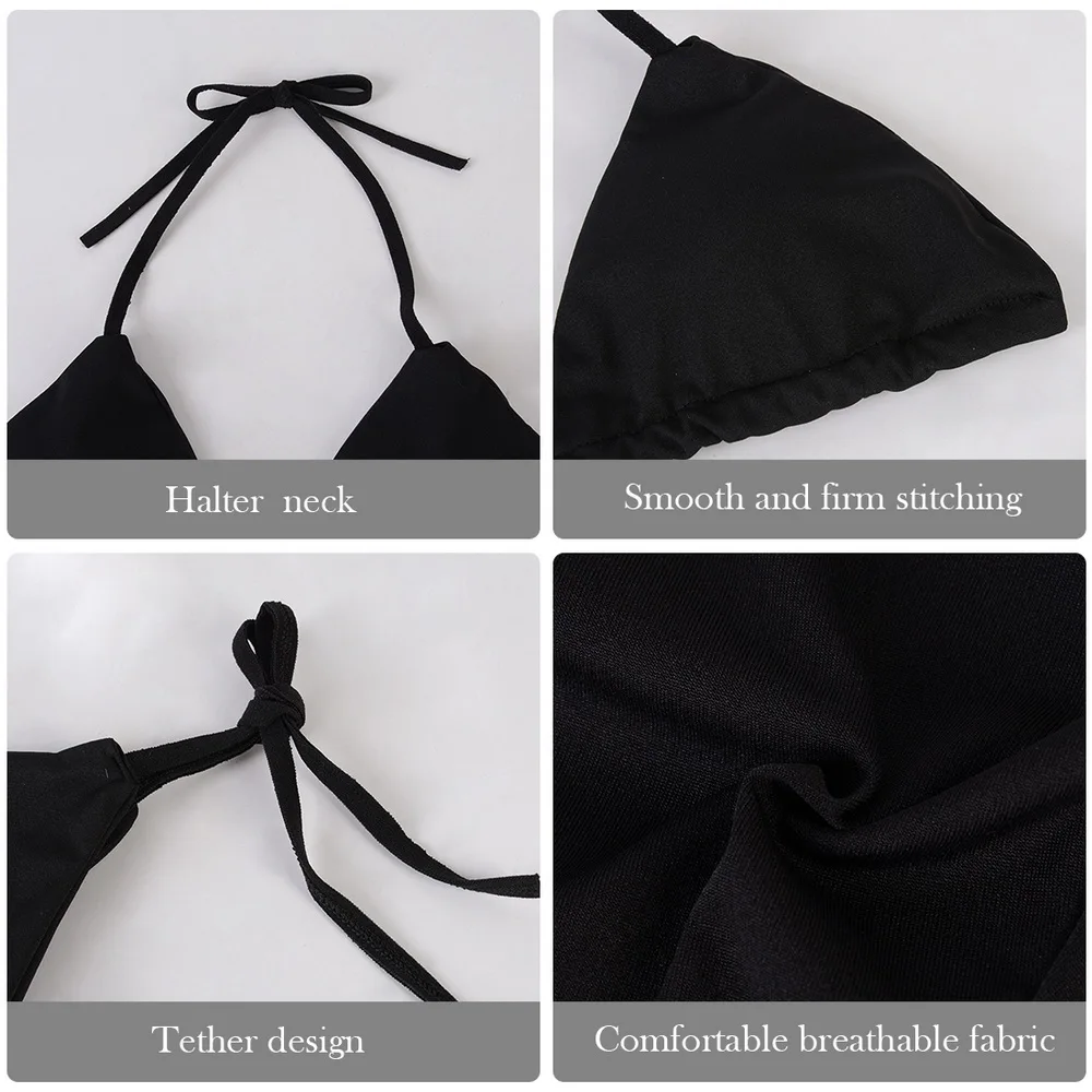 Été Sexy string Bikini ensemble côté licou cravate maillot de bain dames sangle fendue réglable pansement Style maillots de bain femmes Bikini ensemble