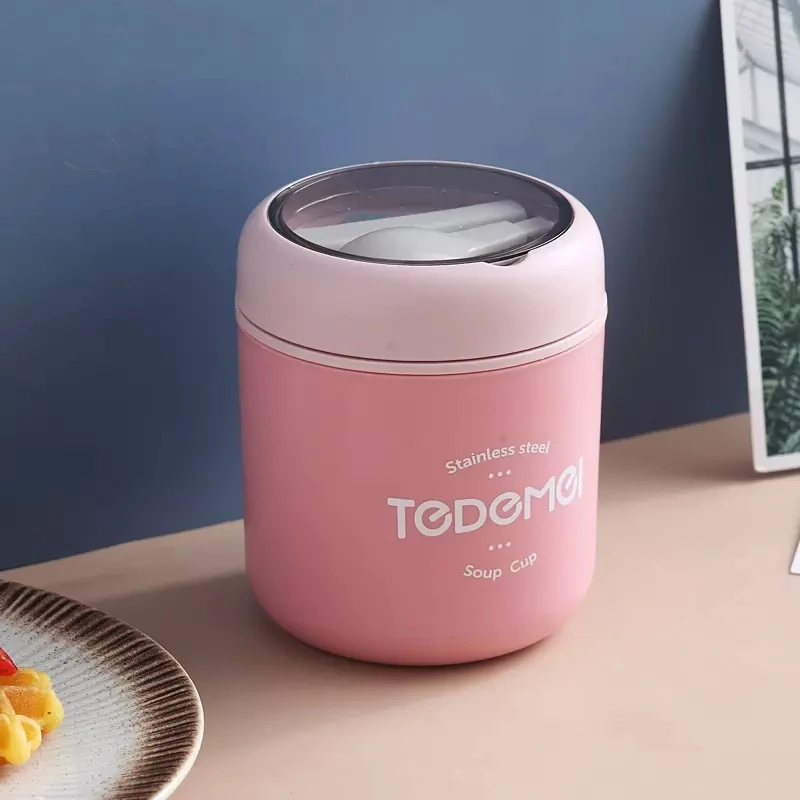 510Ml Thép Không Gỉ Hộp Cơm Có Thìa Nhiệt Hộp Đựng Thực Phẩm Máy Hút Ly Cách Nhiệt Bento Thermos Canh Cúp trẻ Em Học