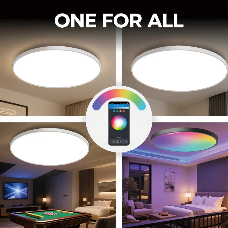 Tuya inteligente wifi luz de teto 24w rgbcw atmosfera circular luz controle app adequado para alexa google casa quarto casa