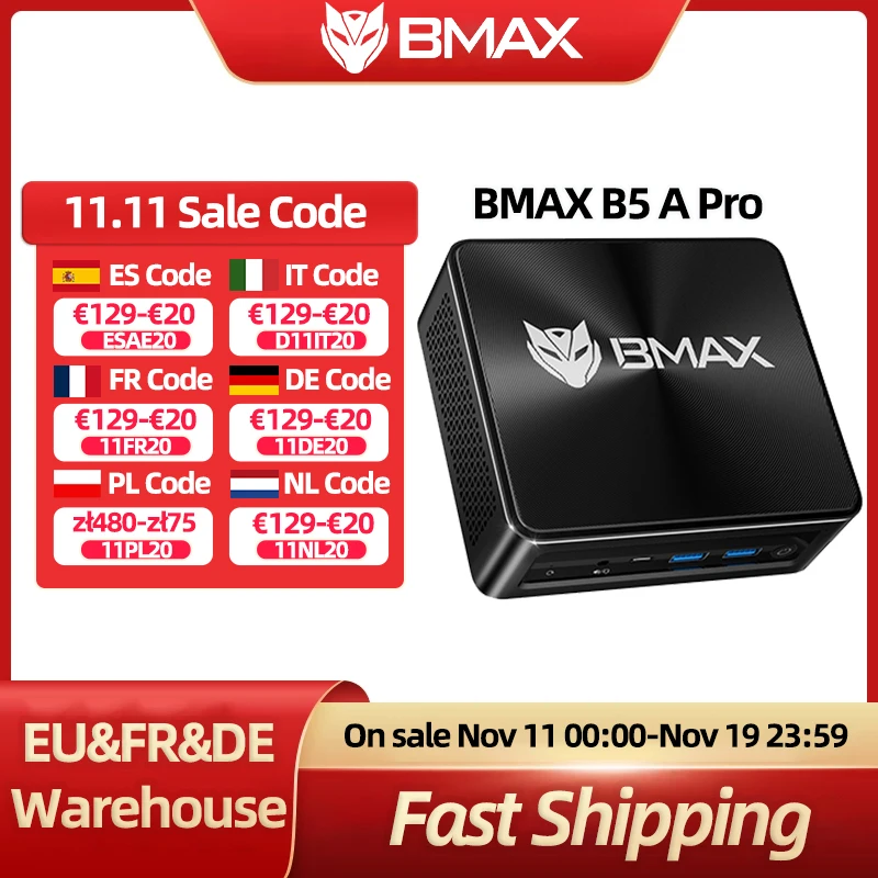 BMAX B5APRO MINI PC AMD Ryzen7 5700U AMD Radeon Grafica 16 GB DDR4 512 GB SSD Windows 11 Dual Band WiFi Bluetooth 5.2