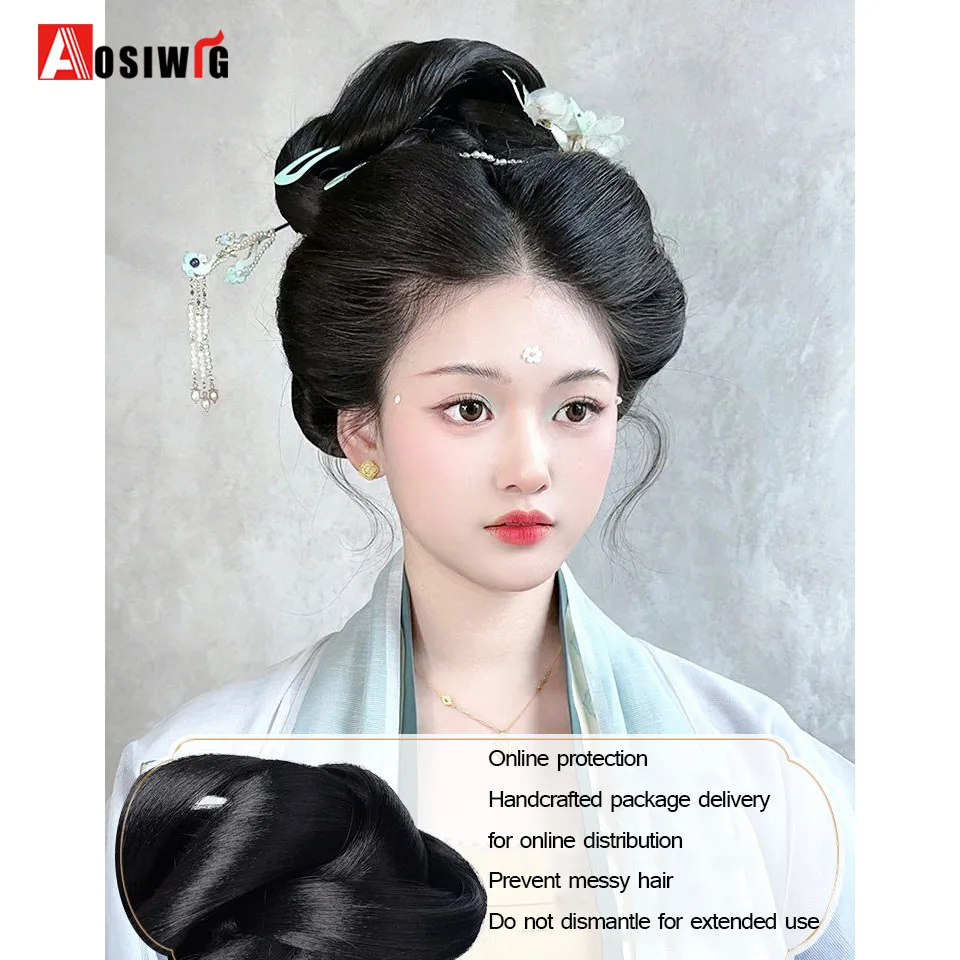 Synthetic Ancient Costume Hanfu One-piece Bun Ming Style Tang Style Song Style Bun Headband Design Suitable For Daily Wear Wig