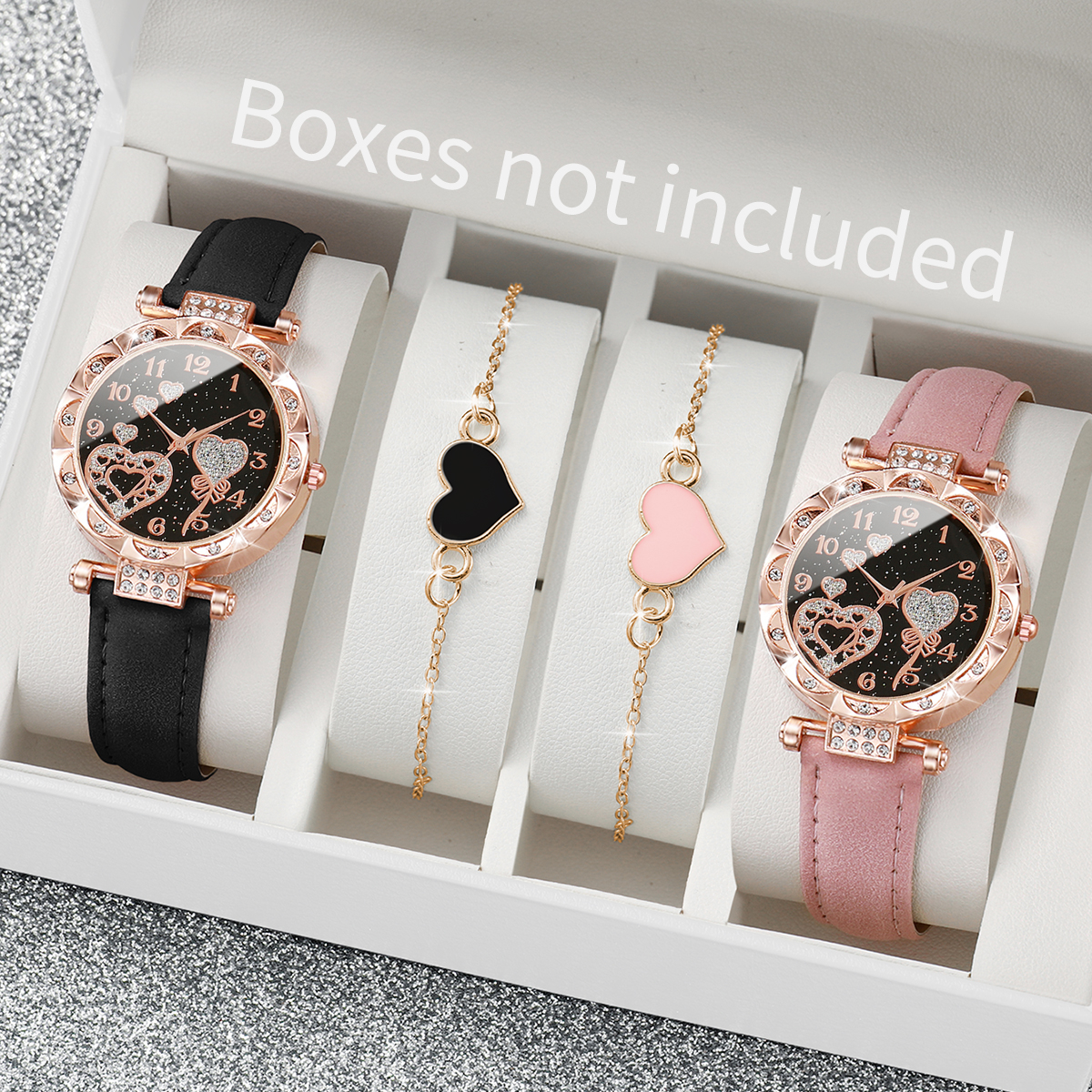 4 stks/set dameshorloges mode strass dames quartz horloge lederen band horloges armbanden set (zonder doos)