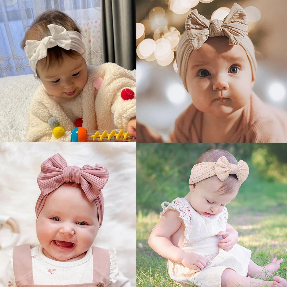 1pc listra bowknot bebê bandana cor sólida macio elástico crianças headwrap bebê meninas acessórios para o cabelo