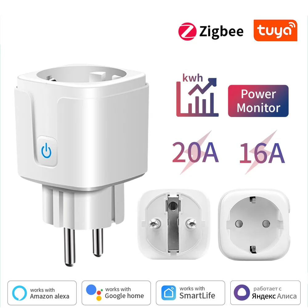 Tuya Smart Plug Zigbee EU 20A Smart Steckdose Mit Power Monitor Timing Sprachsteuerung Funktioniert Mit Alexa Google Home Alice