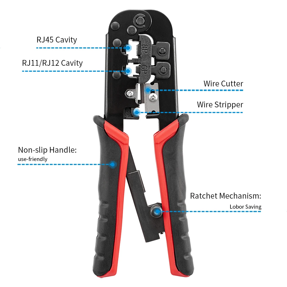 RJ45 Crimper RJ11 RJ45 Crimping Tool Ethernet Network LAN Cable Crimper Cutter Stripper Plier for 6P 8P RJ11 RJ12 RJ45 Connector