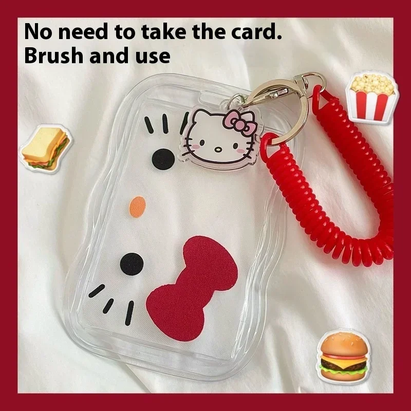 Kawaii การ์ตูน Hello Kitty น่ารัก KT Cat ID Card นักเรียนหญิงพวงกุญแจรถบัสผู้ถือบัตรของขวัญ