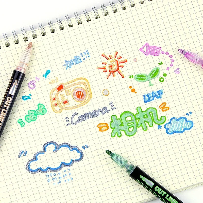 36 สี Double Line Outline Art ปากกา MARKER ปากกา DIY Graffiti Outline MARKER ปากกาเน้นข้อความสมุดภาพไดอารี่โปสเตอร์การ์ด