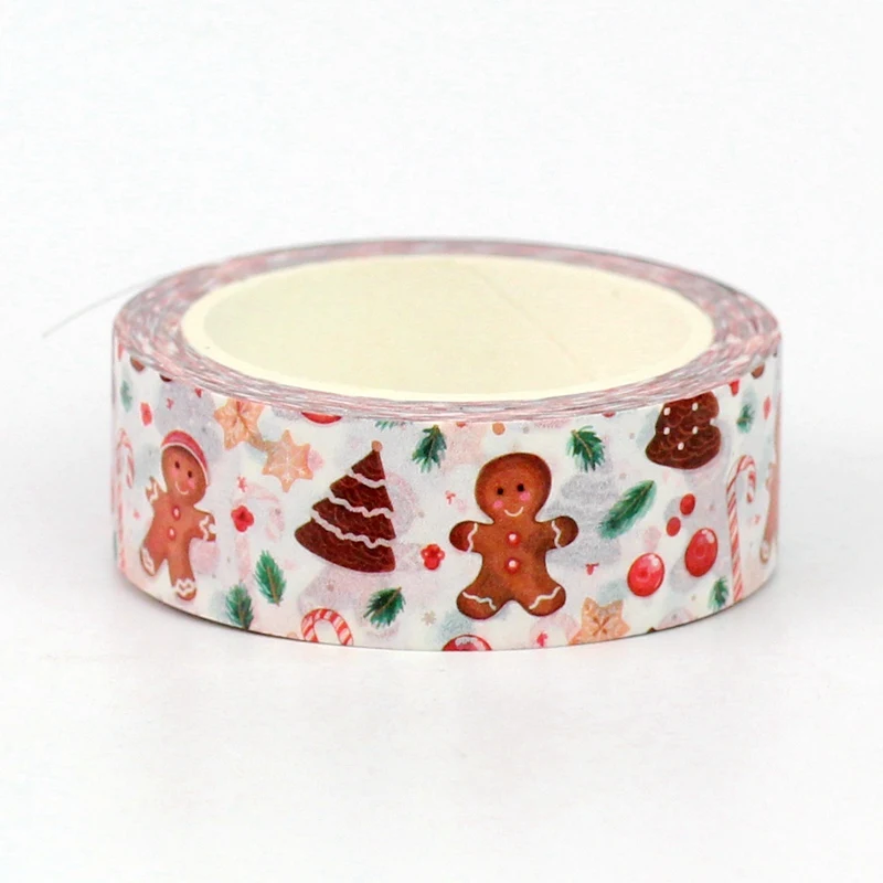 새로운 1PC 10M 장식 크리스마스 진저 브레드 맨 Washi 테이프 Scrapbooking Journaing 접착 마스킹 테이프 귀여운 편지지