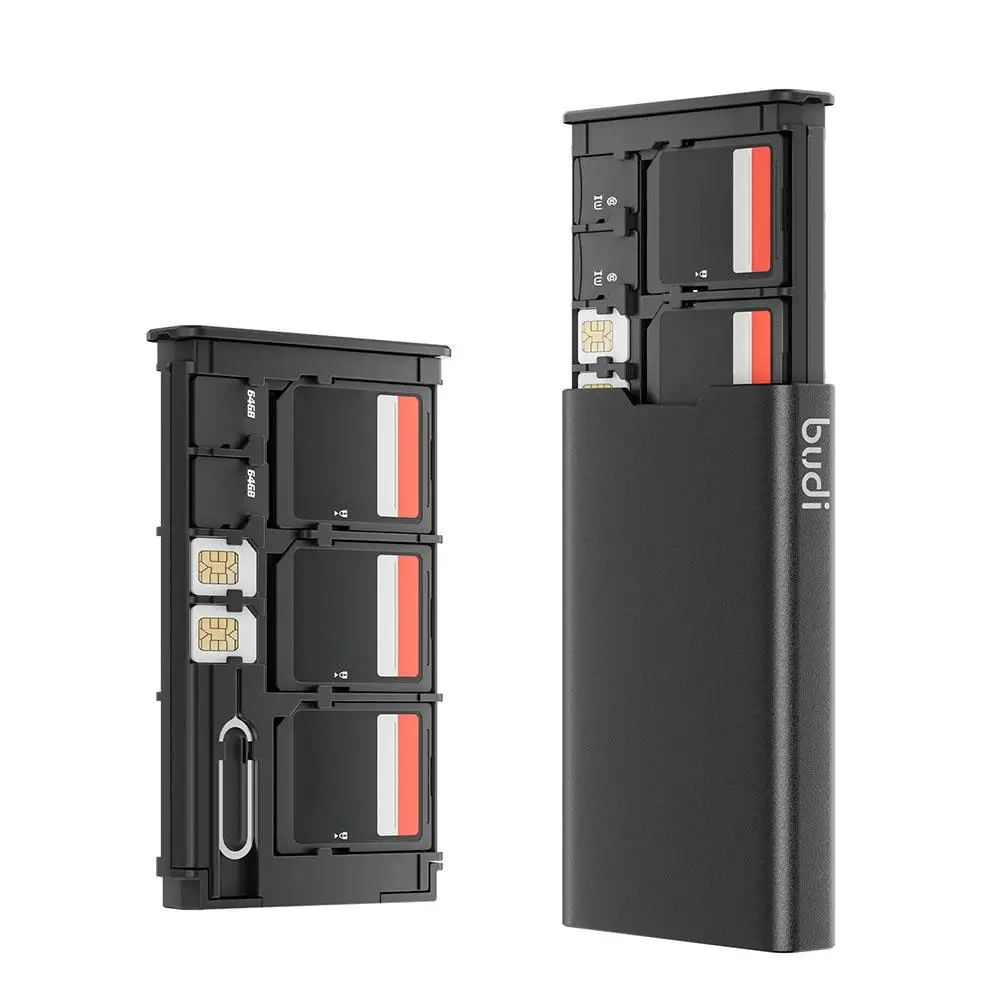 Etui na kartę SIM BUDI SD TF Przenośne pudełko na kartę pamięci ze stopu aluminium ze smyczą do kart 6 SD+8 TF+2 Nano SIM