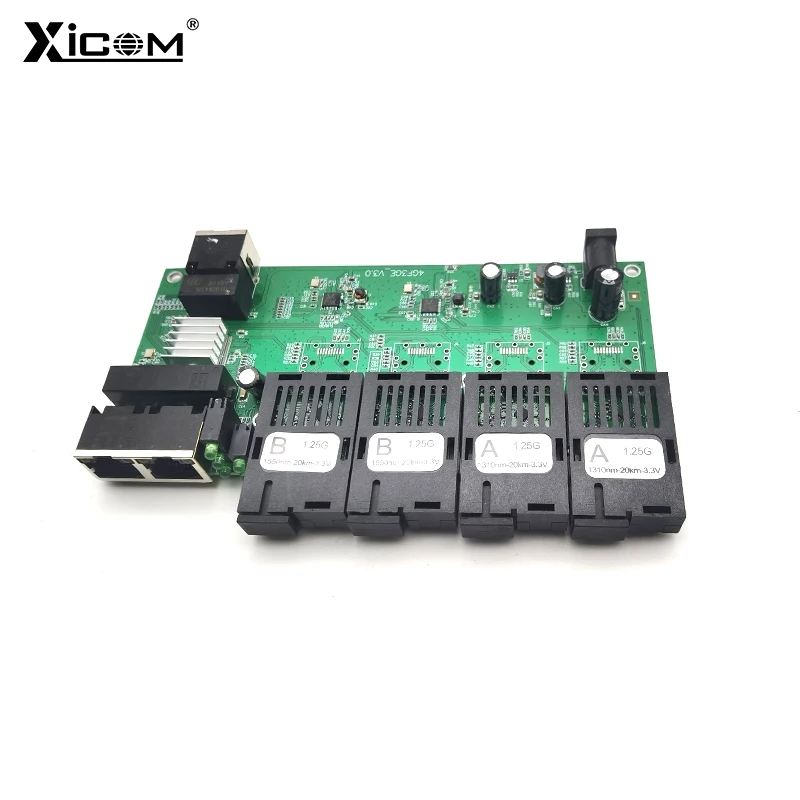 Gigabit placa metro Ethernet switch fibra 4*1,25G puerto de fibra 3*100/1000M puerto RJ45 SC interruptor de fibra óptica placa PCBA Simplex 20KM