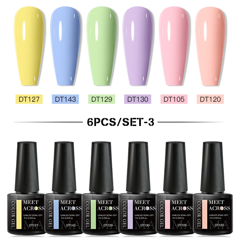 พบกับข้าม 6 ชิ้น/เซ็ต Macaron Series เจลเล็บชุด Glitter กึ่งถาวร UV เล็บชุดฐาน Matte Top Coat เล็บเล็บ