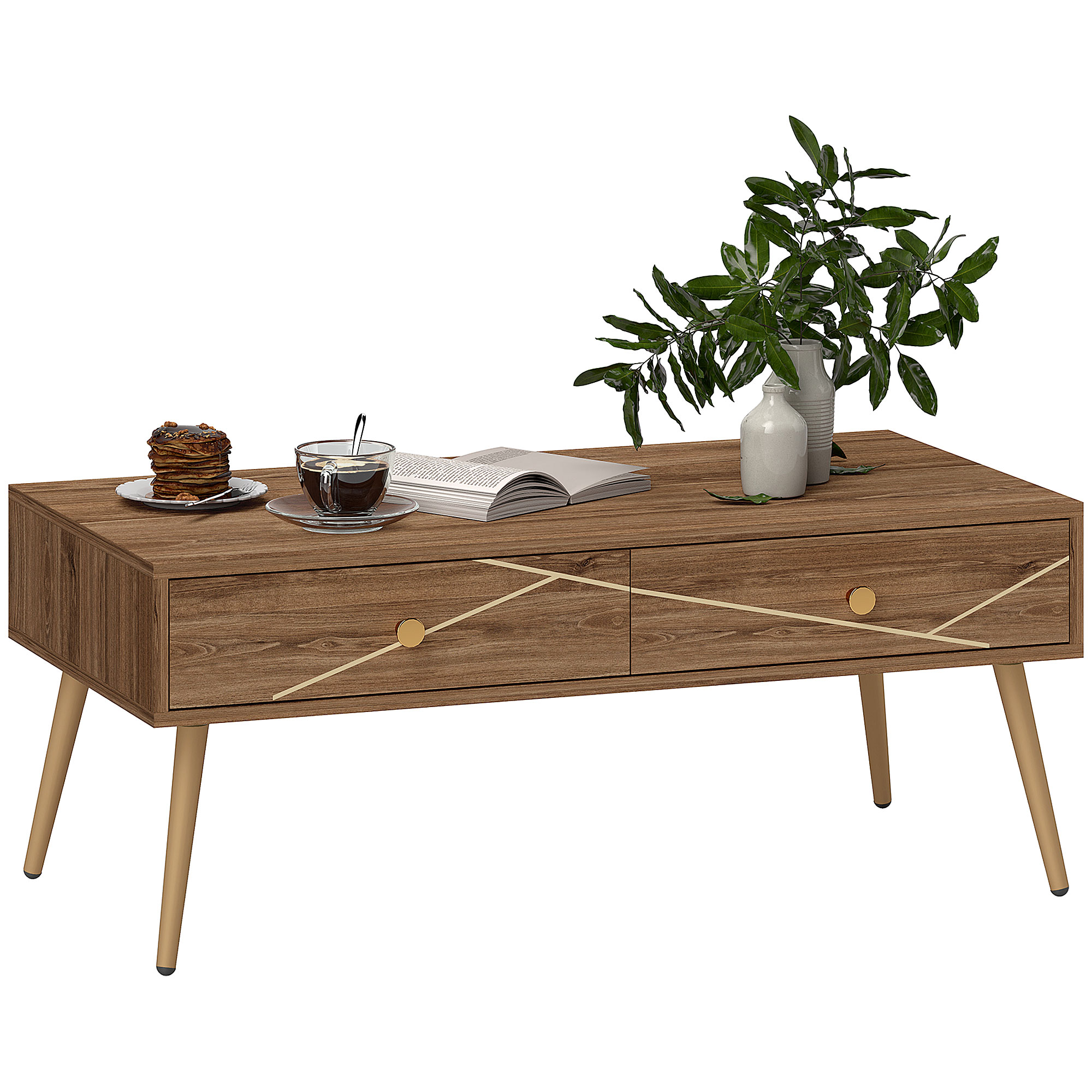 Homcom Couch tisch mit 2 Schubladen 100x50x41 cm braun