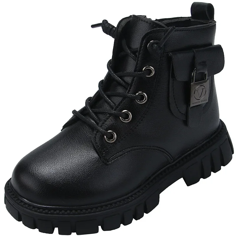 Bottes en cuir pour enfants filles, mode automne hiver, nouvelles bottes courtes décontractées et confortables, chaudes, polyvalentes, antidérapantes, en coton