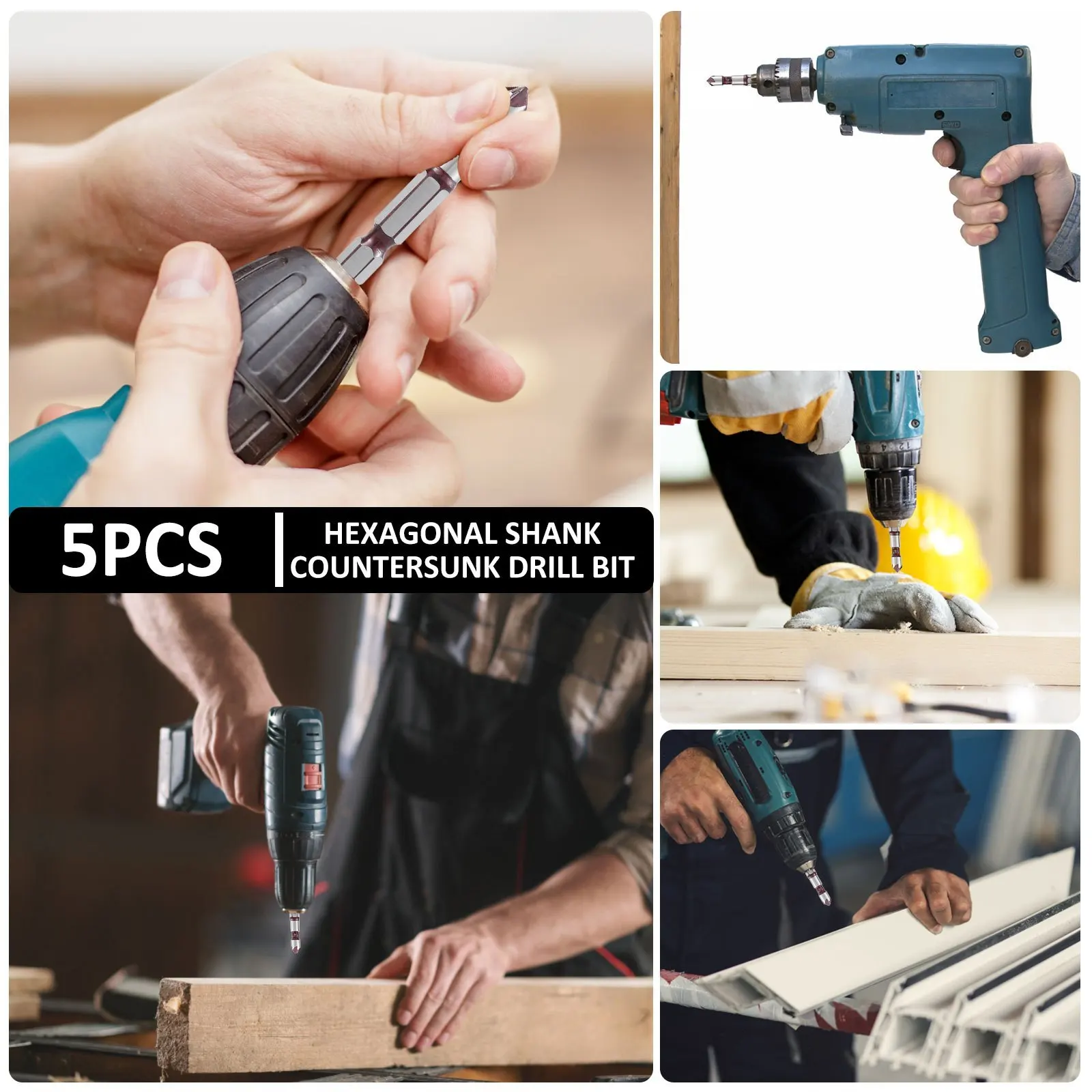 5 ขลุ่ยโลหะ M35 โคบอลต์ Countersink เจาะ ชุด Bit 82 °   5 ชิ้น 1/4 "Hex Shank Countersunk ชุด Bit 1/4" 3/8 "1/2" 5/8 พร้อมตัวยึด