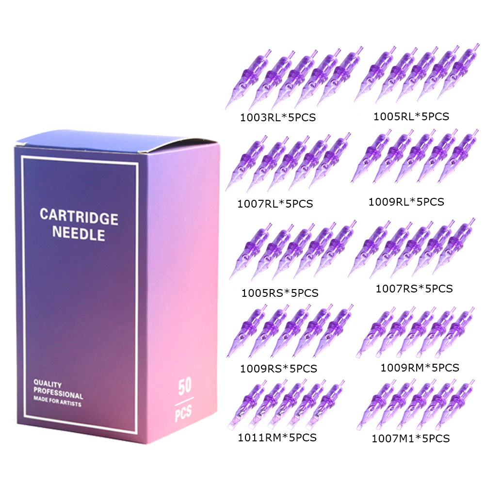 50 unids/caja cartuchos de tatuaje desechables de tamaño mixto aguja 3RL + 5RL + 7RL + 9RL + 5RS + 7RS + 9RS + 9RM + 11RM + 7M1 para pluma de máquina de tatuaje