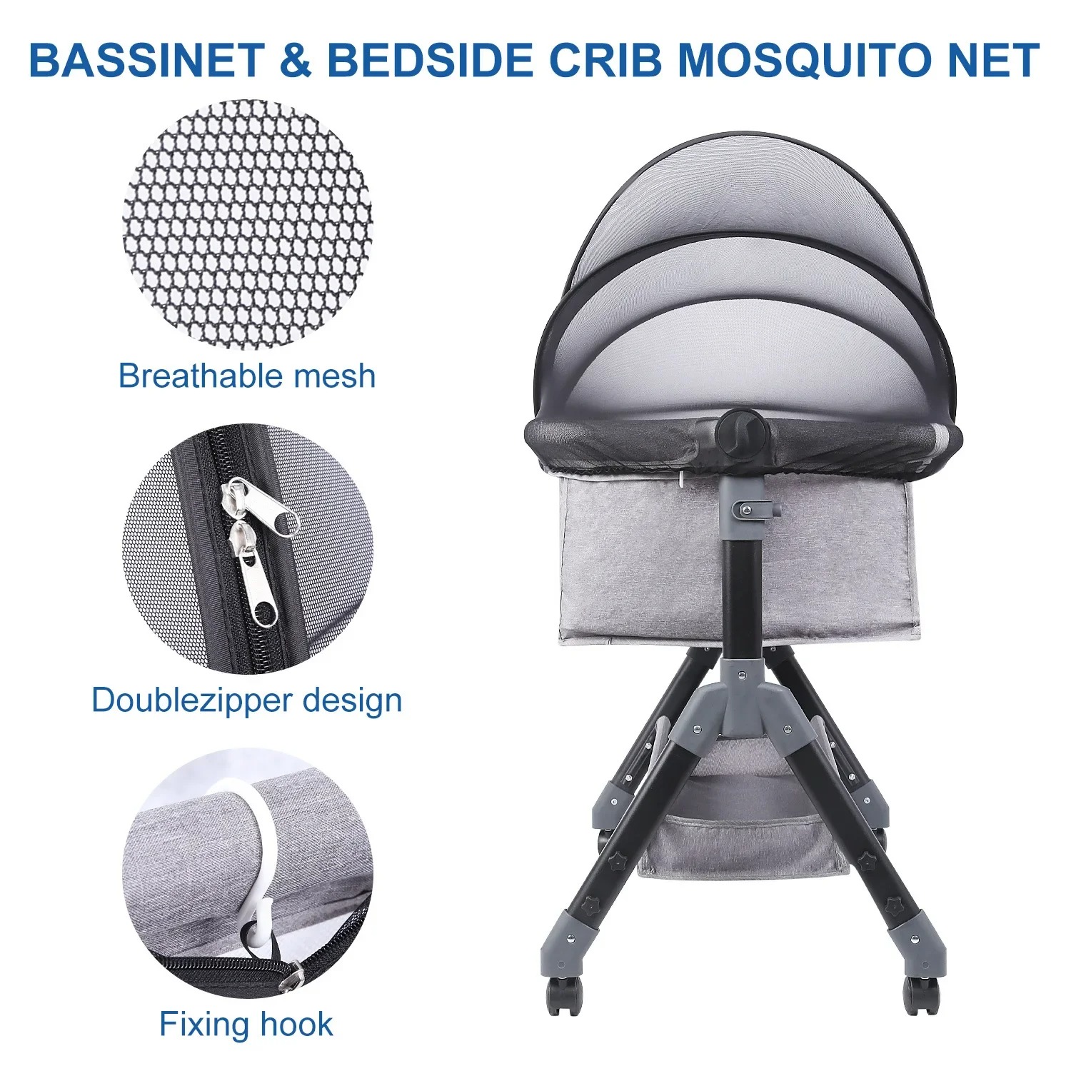 Rede mosquiteira para cama de bebê, quatro estações, universal, recém-nascido, removível, portátil, ventilada, dobrável, protetores de berço criptografados