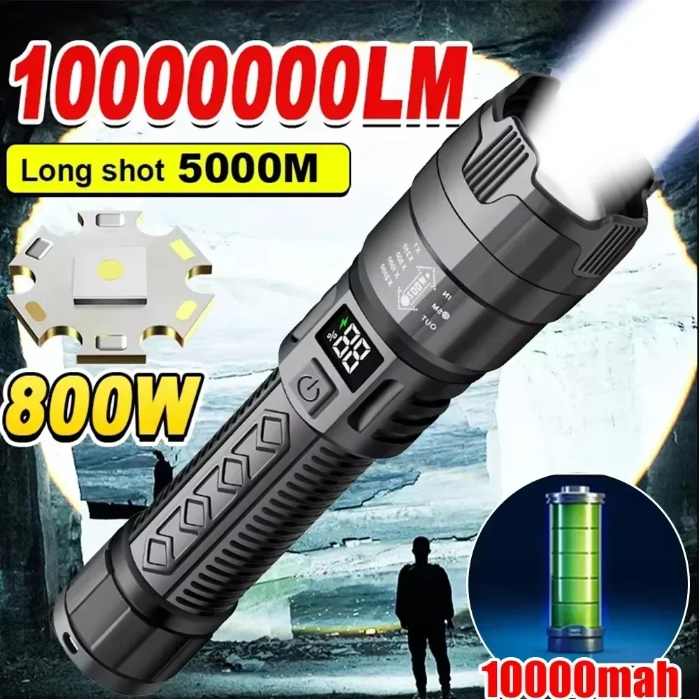 Hoge Sterke Power Led Zaklampen 2000LM Tactische Zaklamp met Display Licht USB Opladen Camping Vissen Noodzoom Lantaarn