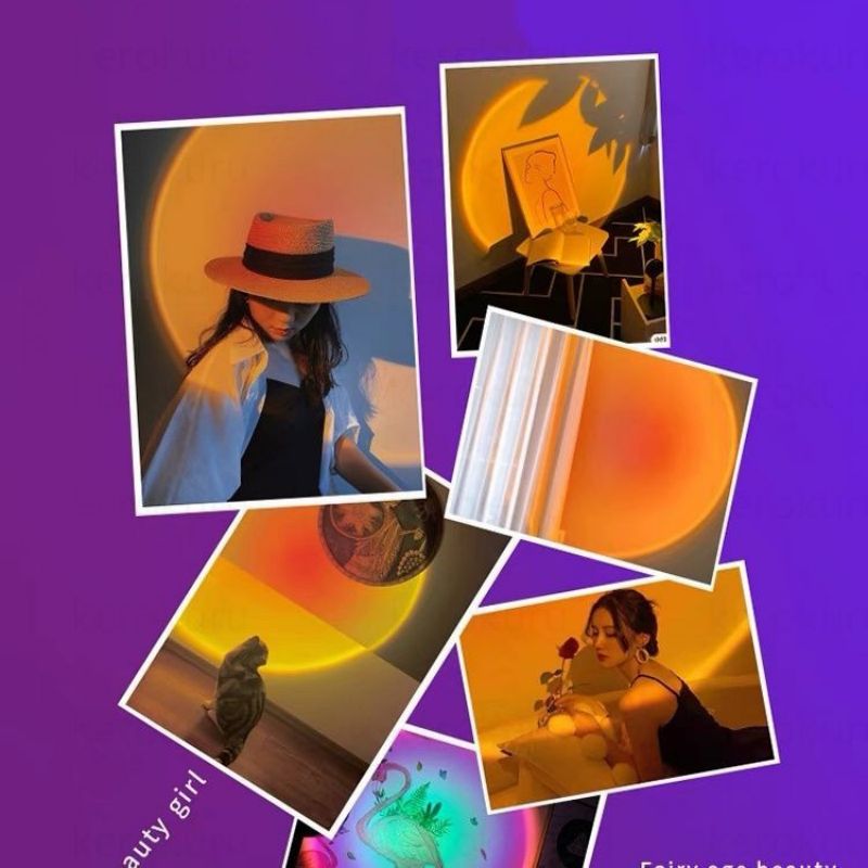 Keroro USB Sunset Light Lamp Self Photography Light LED Rainbow Neon Night Light Projector Photography Wall Atmosphere Light