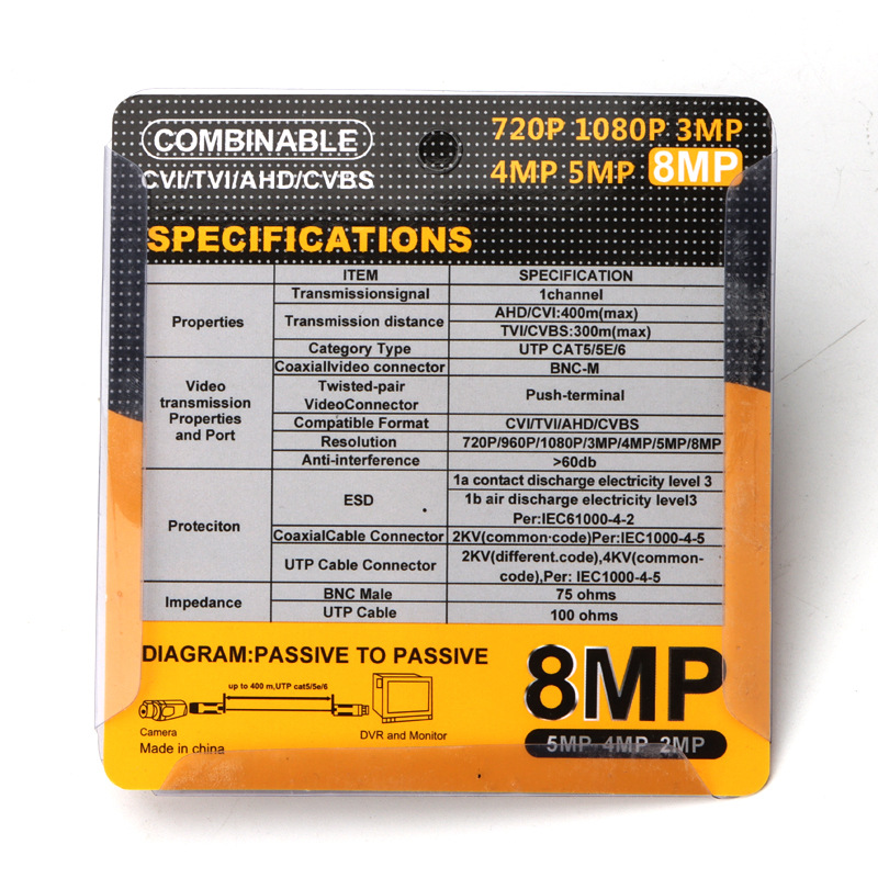 4 paar - 5MP/8MP HD CCTV via Twisted Pairs Video Balun