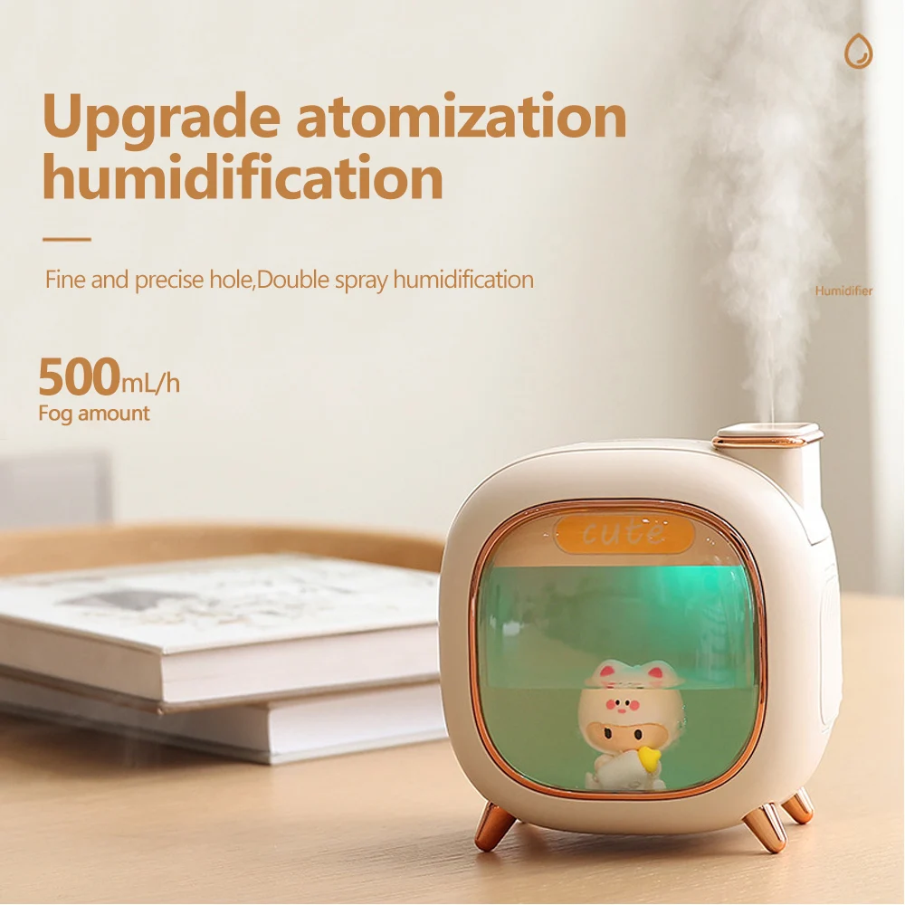 ตุ๊กตาน่ารัก Humidifier หัวฉีดคู่สเปรย์ 500ML ถังน้ําความจุขนาดใหญ่ Ultrasonic AROMA Essential Oils Diffuser Soft Night Light