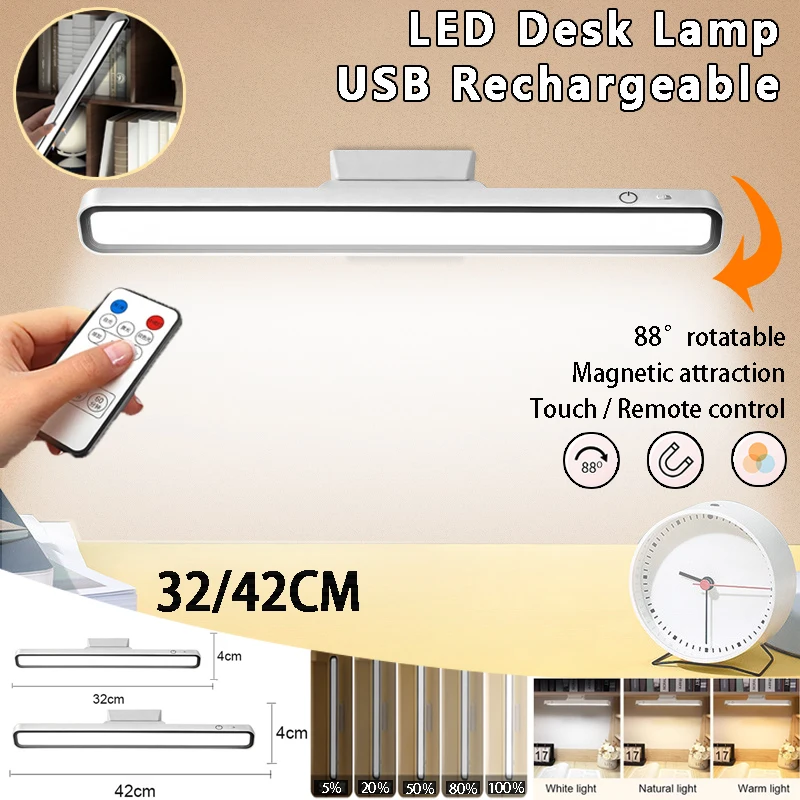 LED-Schreibtischlampe, wiederaufladbar, zum Aufhängen, magnetische Tischlampe, Fernbedienung, stufenloses Dimmen, Nachtlicht für Schlafzimmer, Schrank, Kleiderschrank