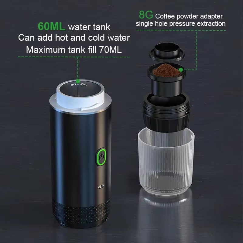 Caffettiera a capsule portatile 3 in 1, caffettiera elettrica per caffè espresso con riscaldamento wireless per casa auto, caffettiera da campeggio da viaggio