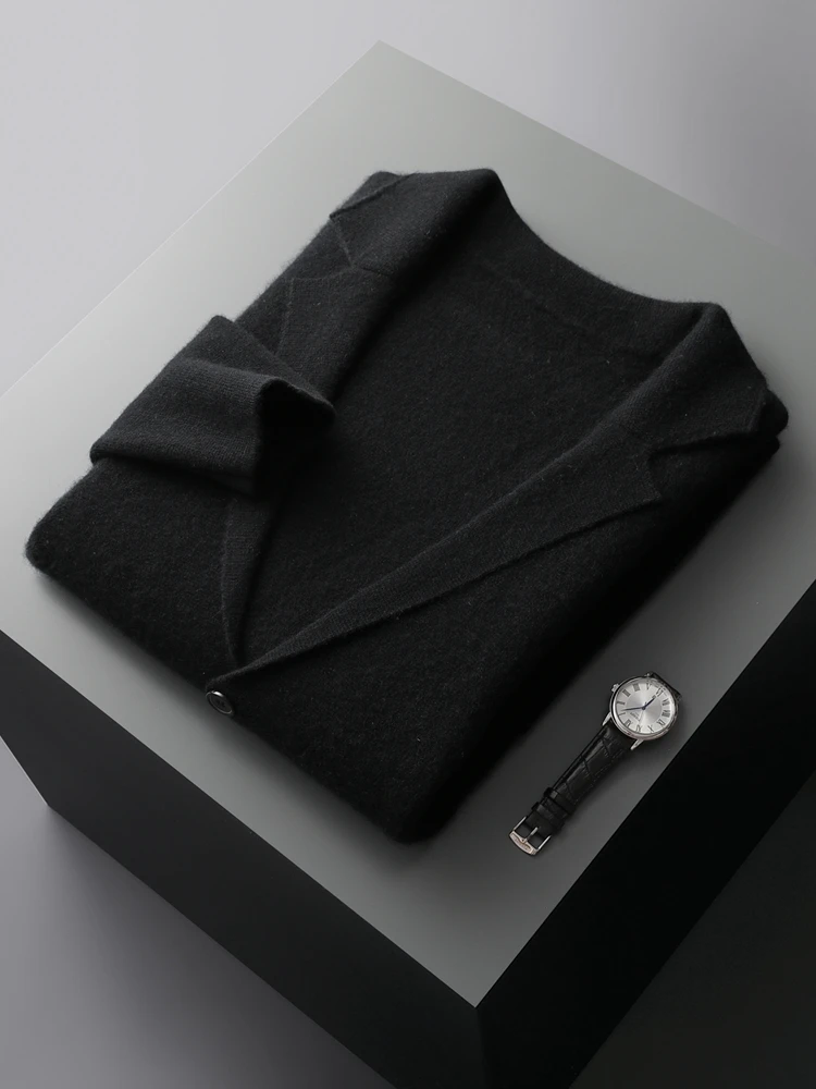 Herfst Winter Mannen Kasjmier Trui Knop Vest Turn-Down Kraag 100% Merinowol Zak Truien Zachte Casual Mode Jas