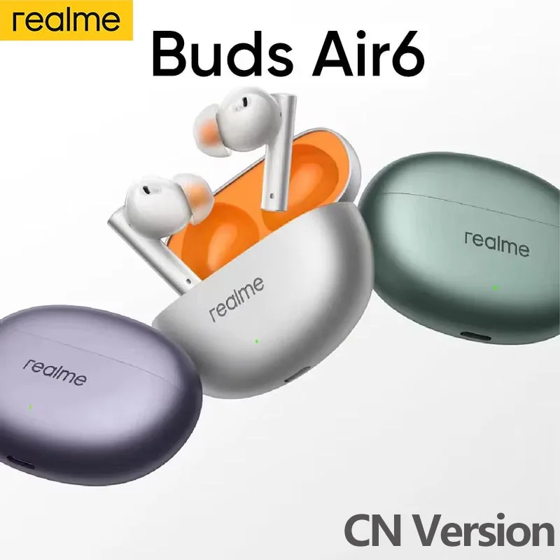 Realme Buds Air 6 Глобальная версия Беспроводные наушники 50 дБ с активным шумоподавлением Bluetooth 5,3 До 40 часов автономной работы