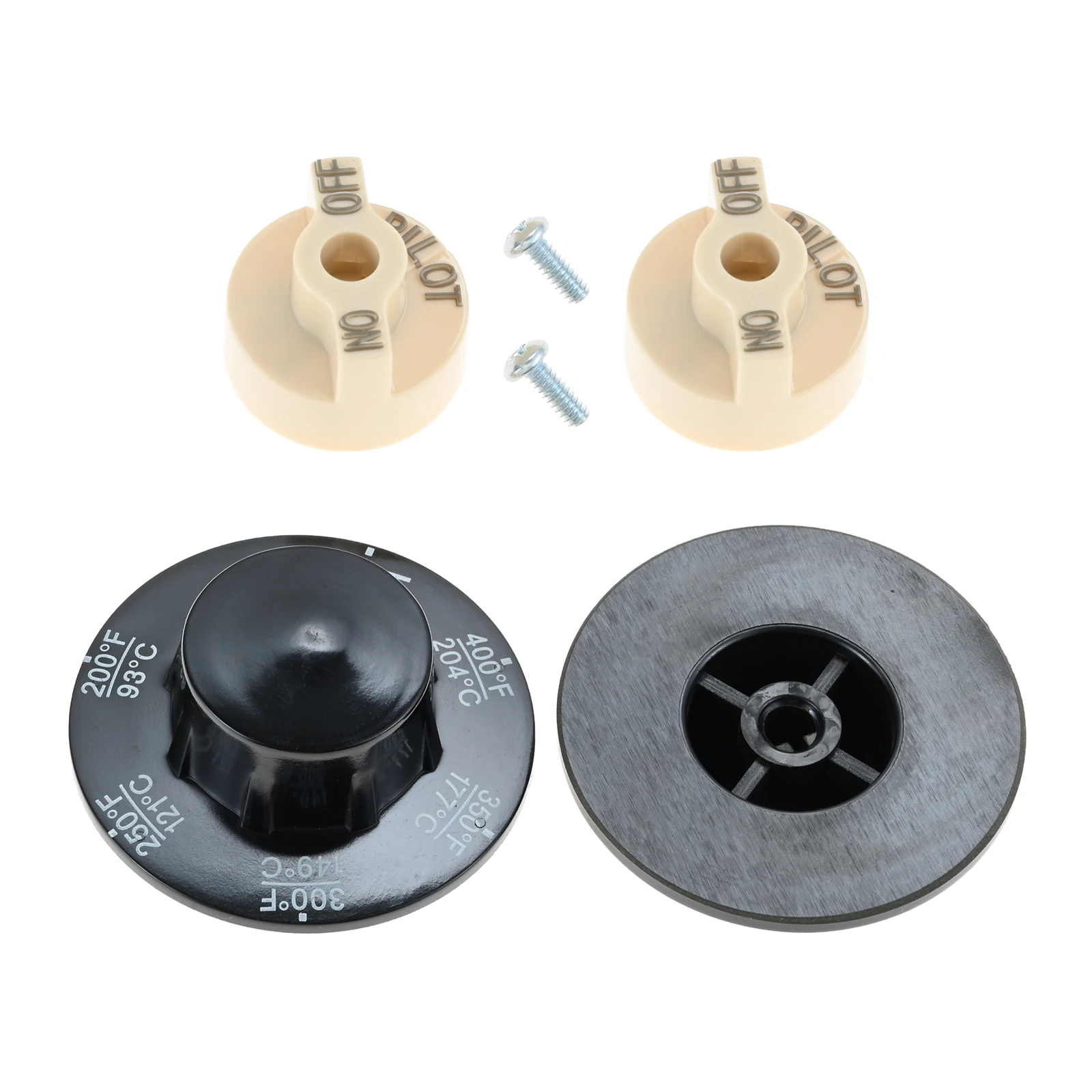 4 ชิ้น/เซ็ตควบคุมวาล์ว Beige Pilot Dial Knob 200-400 ° F ชุดลูกบิดเทอร์โมสตัทสําหรับหม้อทอด, Range, Braising