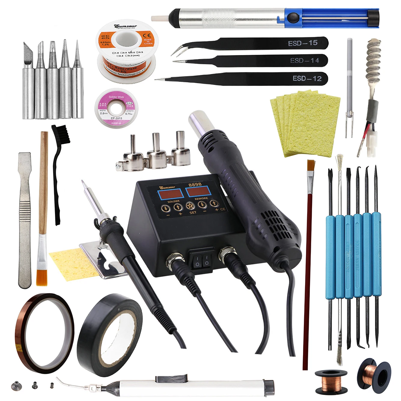 Soldador SMD de aire caliente 2 en 1, estación de soldadura de retrabajo BGA, pistola de calor, reparación de desoldar para teléfono móvil, PCB, Kit de herramientas de soldadura IC